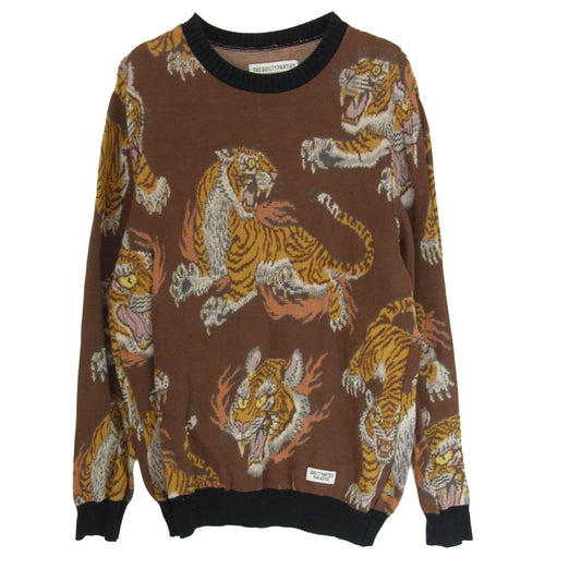 WACKO MARIA ワコマリア 虎柄 タイガー クルーネック ニット タイガー トラ ブラウン系 S【中古】