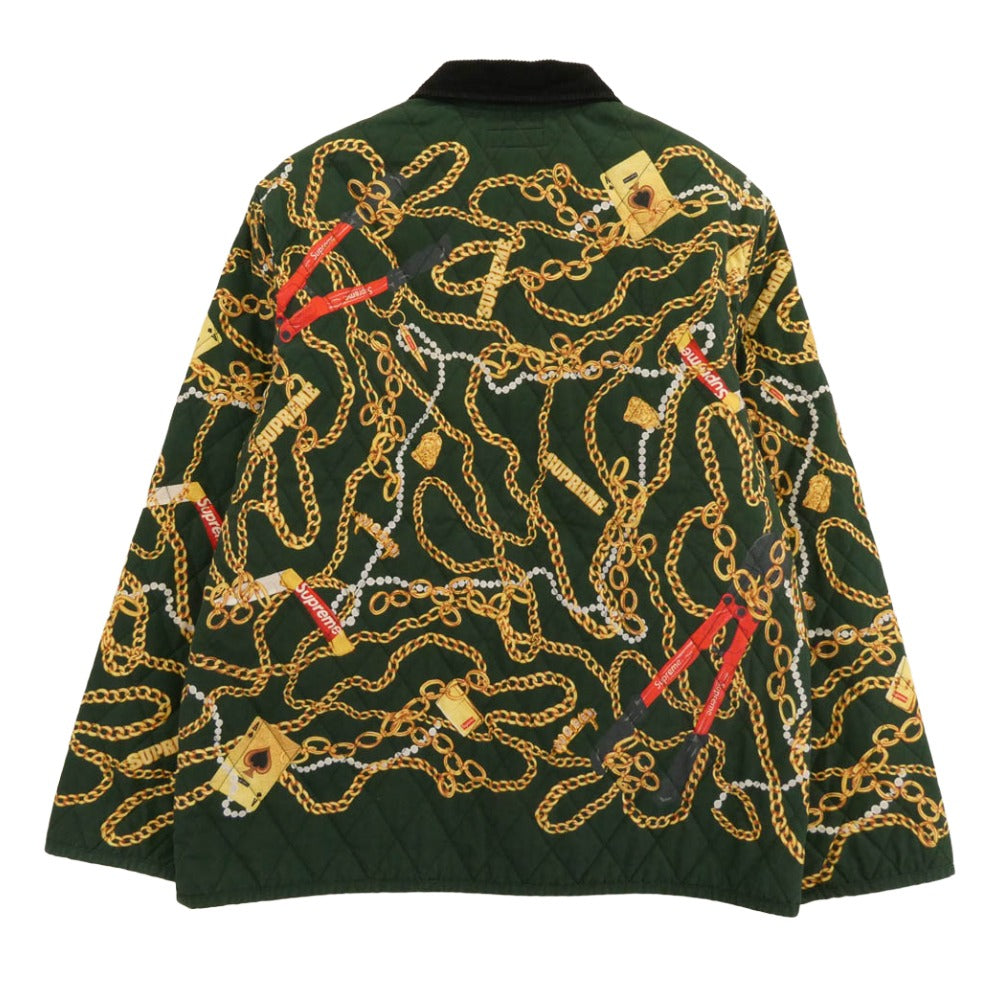 Supreme シュプリーム 20AW Chains Quilted Jacket チェーンプリント キルティング ジャケット グリーン系 イエロー系 L【中古】