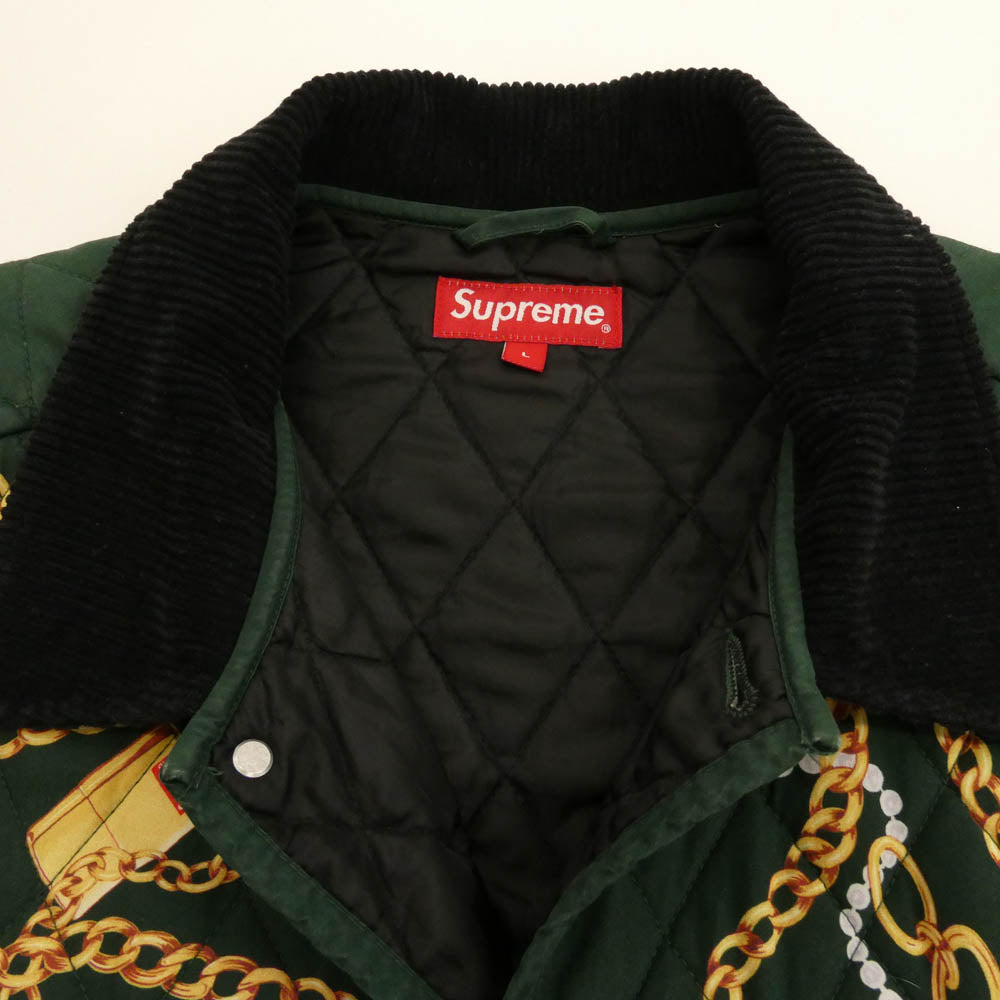 Supreme シュプリーム 20AW Chains Quilted Jacket チェーンプリント キルティング ジャケット グリーン系 イエロー系 L【中古】