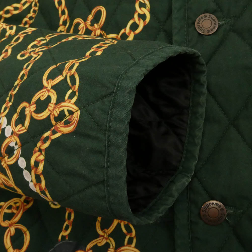 Supreme シュプリーム 20AW Chains Quilted Jacket チェーンプリント キルティング ジャケット グリーン系 イエロー系 L【中古】
