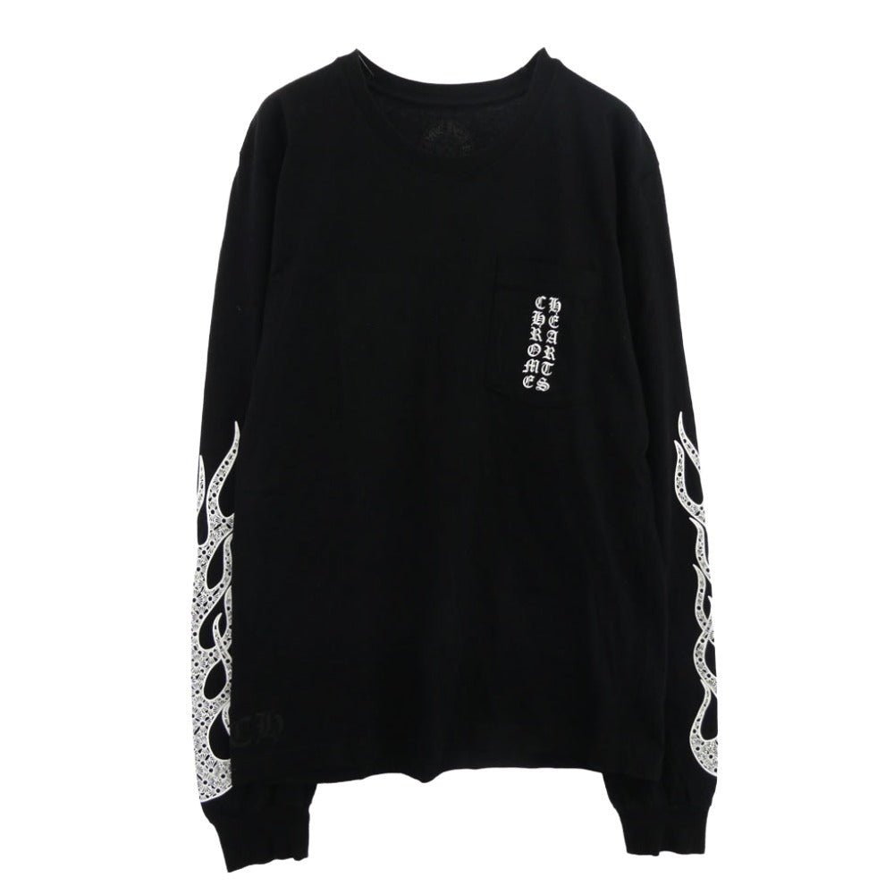 CHROME HEARTS クロムハーツ（原本無） LONG SLEEVE T-SHIRT FLAME CH PLUS プリント 長袖 Tシャツ カットソー ブラック系 M【中古】