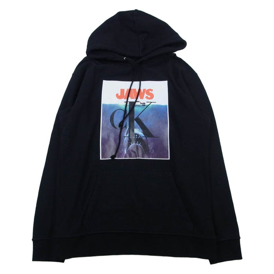 CALVIN KLEIN カルバンクライン 92MWTF09 205W39NYC ラフシモンズ期 JAWS printed sweatshirt hoodie ジョーズ プリント プルオーバー スウェット フーディー パーカー ブラック系 M【中古】