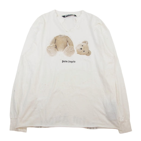 PALM ANGELS パームエンジェルス PMAB040S23JER001 ベアプリント クラッシュ ダメージ加工 長袖 ロンT カットソー ホワイト系 XL【中古】