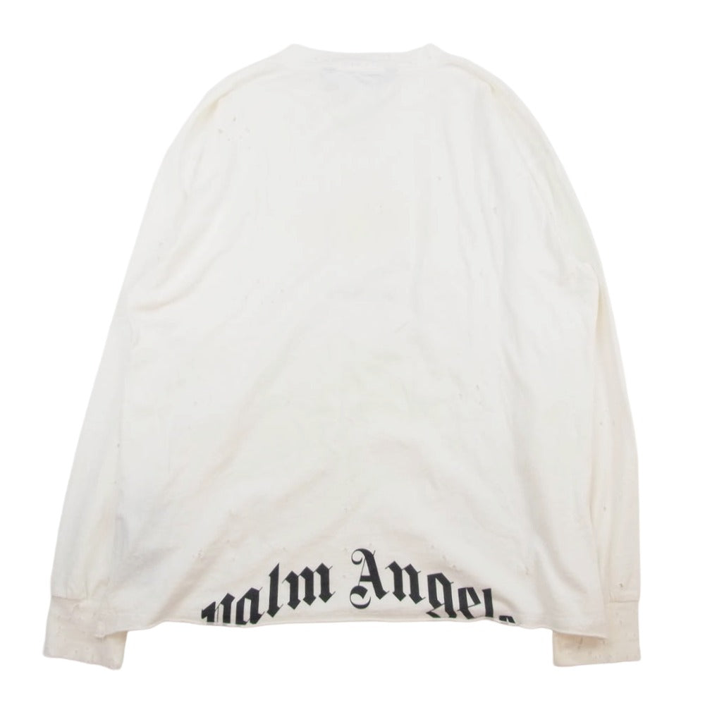 PALM ANGELS パームエンジェルス PMAB040S23JER001 ベアプリント クラッシュ ダメージ加工 長袖 ロンT カットソー ホワイト系 XL【中古】