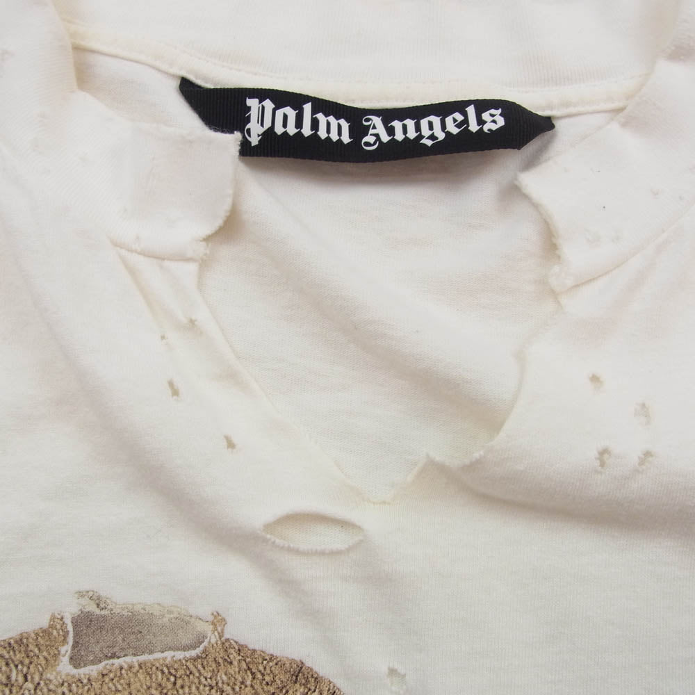 PALM ANGELS パームエンジェルス PMAB040S23JER001 ベアプリント クラッシュ ダメージ加工 長袖 ロンT カットソー ホワイト系 XL【中古】