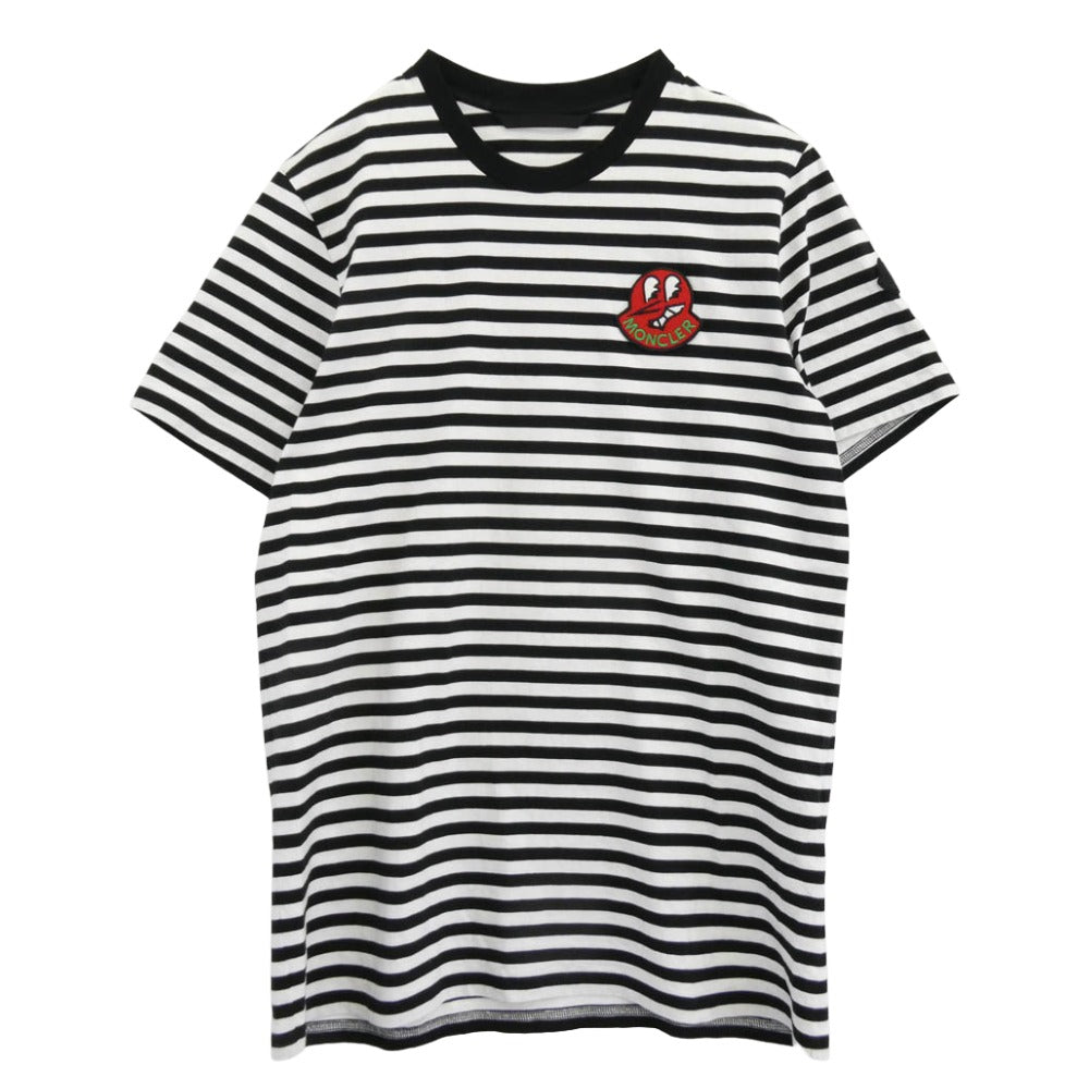 MONCLER モンクレール 23SS I10918C00037 RIGATO LOGO T SHIRT ワッペン ボーダー 半袖 Tシャツ ブラック系 ホワイト系 XL【中古】