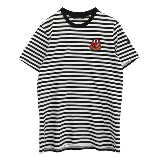 MONCLER モンクレール 23SS I10918C00037 RIGATO LOGO T SHIRT ワッペン ボーダー 半袖 Tシャツ ブラック系 ホワイト系 XL【中古】