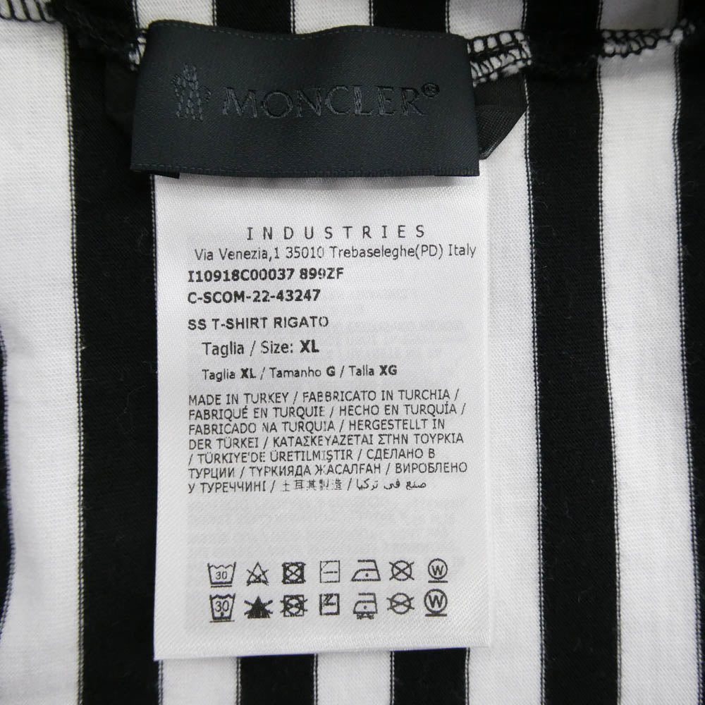 MONCLER モンクレール 23SS I10918C00037 RIGATO LOGO T SHIRT ワッペン ボーダー 半袖 Tシャツ ブラック系 ホワイト系 XL【中古】