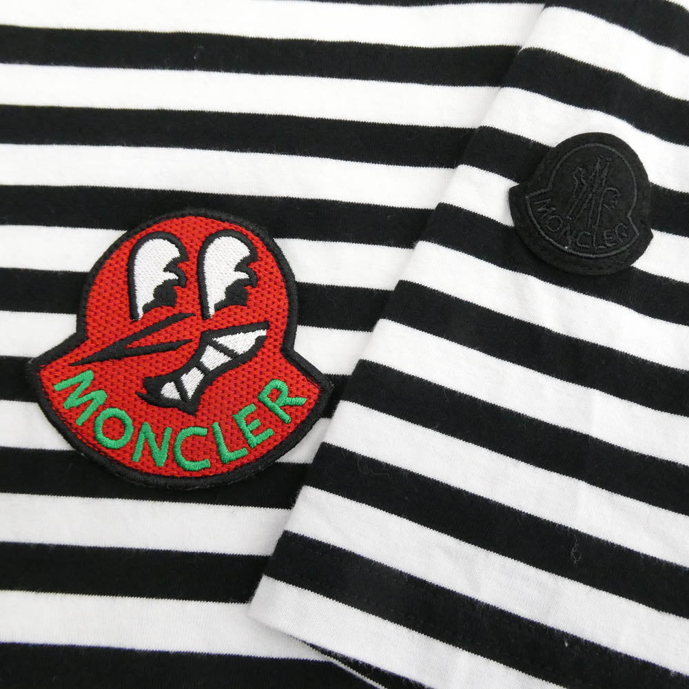 MONCLER モンクレール 23SS I10918C00037 RIGATO LOGO T SHIRT ワッペン ボーダー 半袖 Tシャツ ブラック系 ホワイト系 XL【中古】