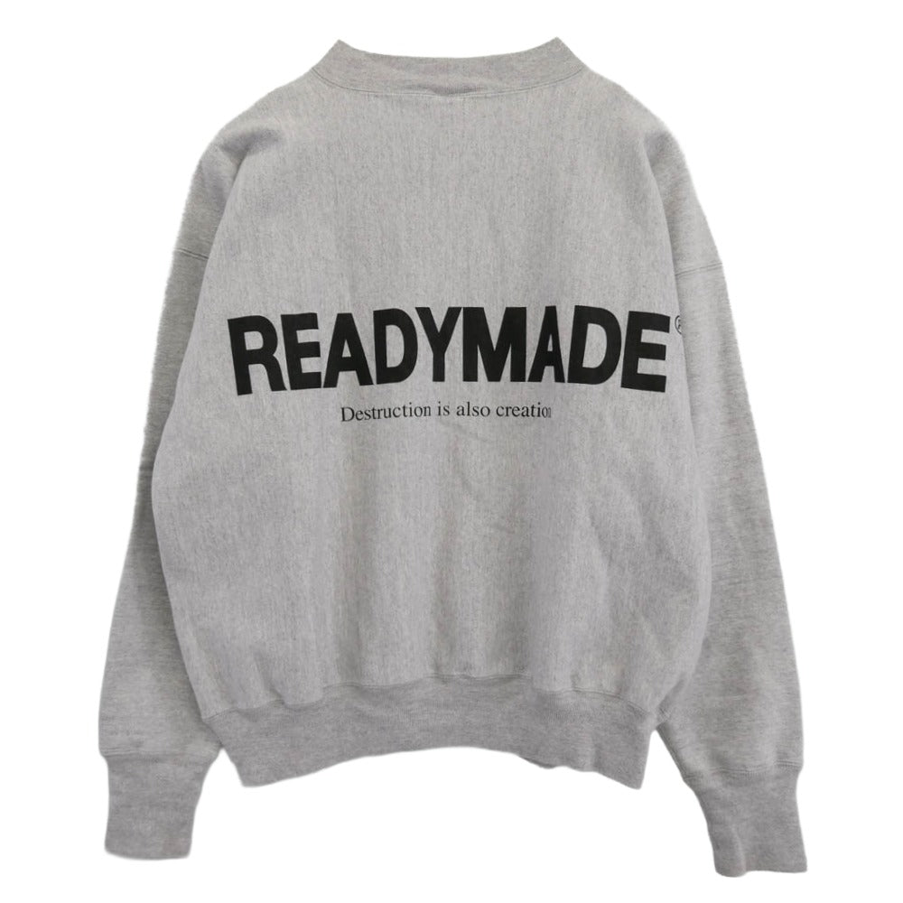 READY MADE レディメイド 23AW RE-CO-GY-00-00-246 M NECK SWT SMILE GRAY モックネック スウェット スマイル 刺繍 バックロゴプリント スウェット グレー系 XL【中古】