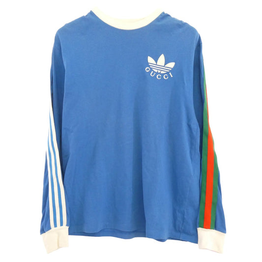 GUCCI グッチ 700506XJEKO × adidas アディダス ロゴプリントサイドライン長袖 カットソー ブルー系 M【中古】