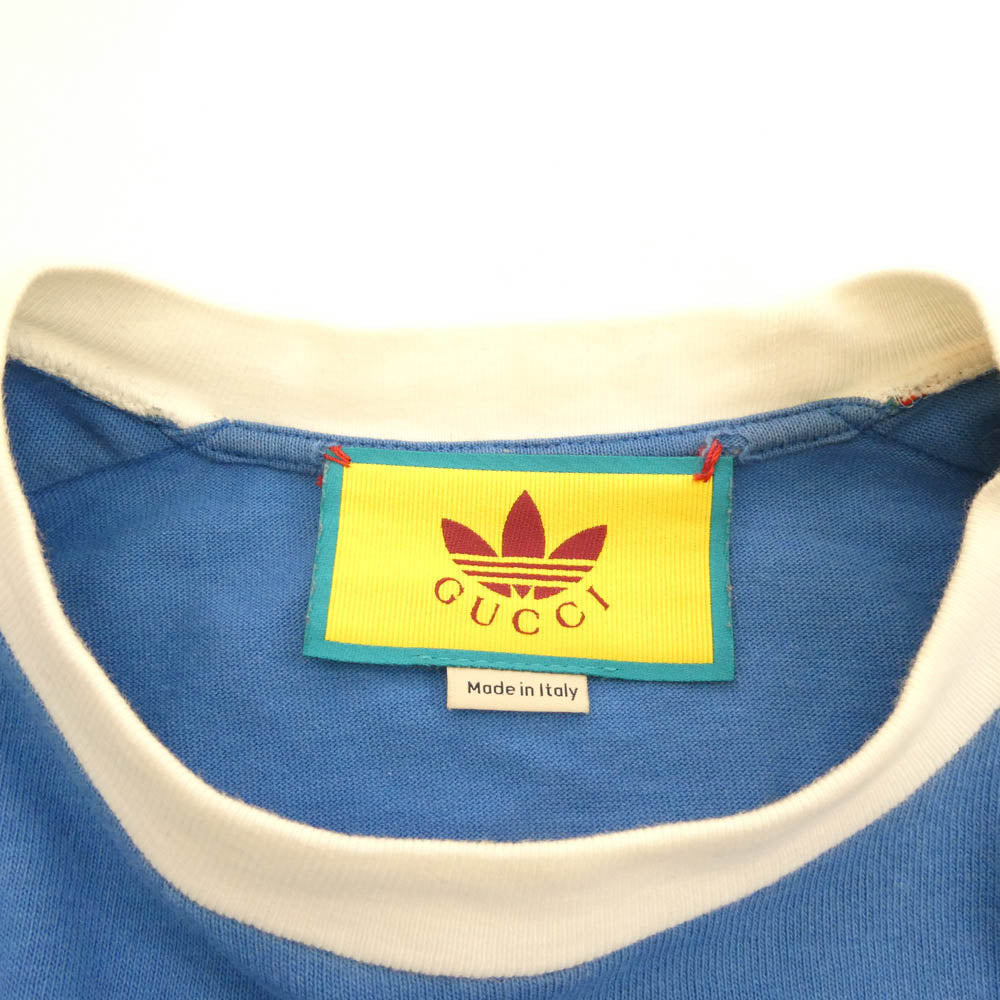 GUCCI グッチ 700506XJEKO × adidas アディダス ロゴプリントサイドライン長袖 カットソー ブルー系 M【中古】
