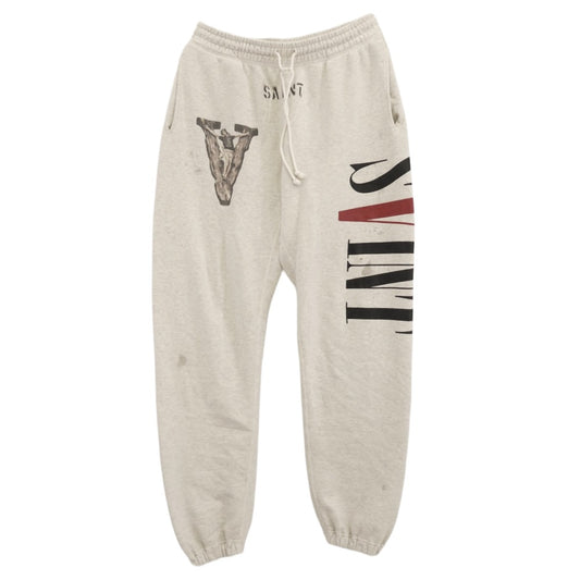 SAINT MICHAEL セントマイケル 22SS SM-S22-0000-084 × VLONE ヴィーロン SWEAT LONG PANTS スウェット ロングパンツ ユーズド ダメージ加工 グレー系 M【中古】