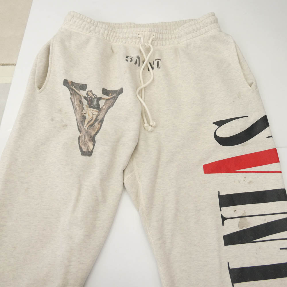 SAINT MICHAEL セントマイケル 22SS SM-S22-0000-084 × VLONE ヴィーロン SWEAT LONG PANTS スウェット ロングパンツ ユーズド ダメージ加工 グレー系 M【中古】