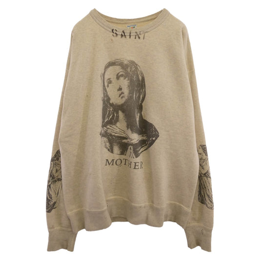 SAINT MICHAEL セントマイケル 22AW SM-A22-0000-017 CRW SWT MOTHER GREY クルーネック プルオーバー スウェット トレーナー ユーズド加工 グレー系 XL【中古】