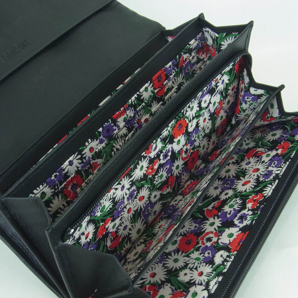 ANNA SUI アナスイ 317100-10 チェイス バタフライ ステッチ ロング ウォレット 長財布 ブラック系【極上美品】【中古】