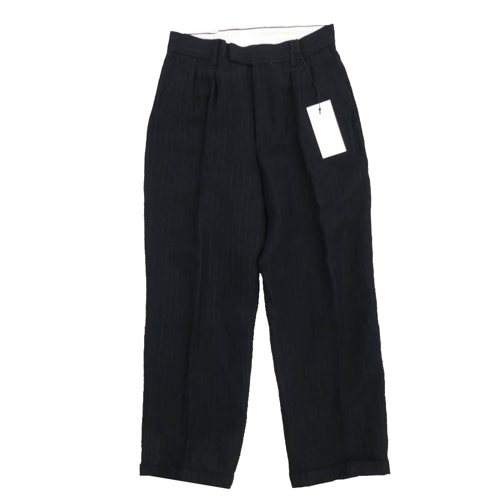 A.PRESSE アプレッセ 21AW 21AAP-04-01M Two Tack Trousers ウールリネン ストライプ 2タック パンツ トラウザー ネイビー系 2【中古】