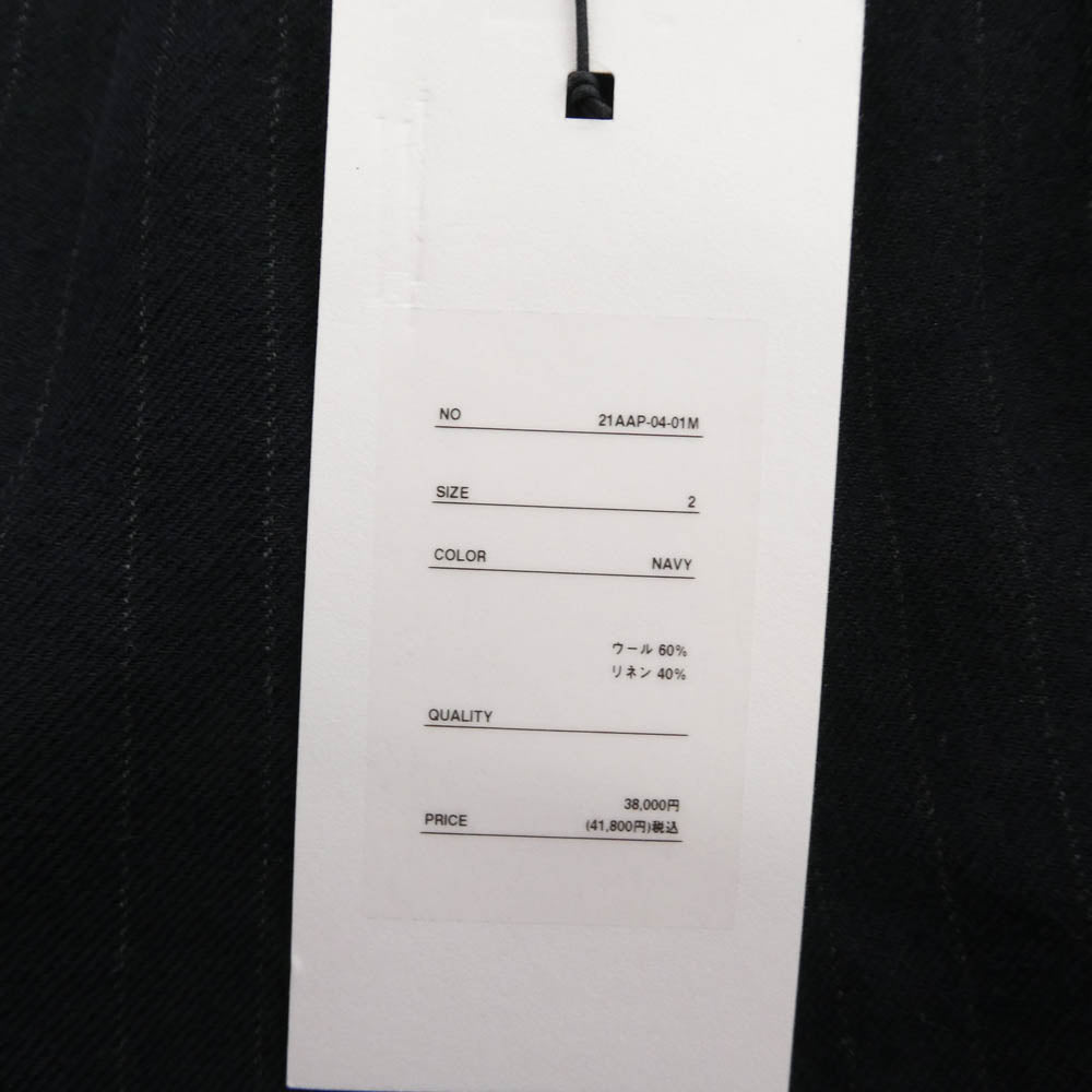 A.PRESSE アプレッセ 21AW 21AAP-04-01M Two Tack Trousers ウールリネン ストライプ 2タック パンツ トラウザー ネイビー系 2【中古】