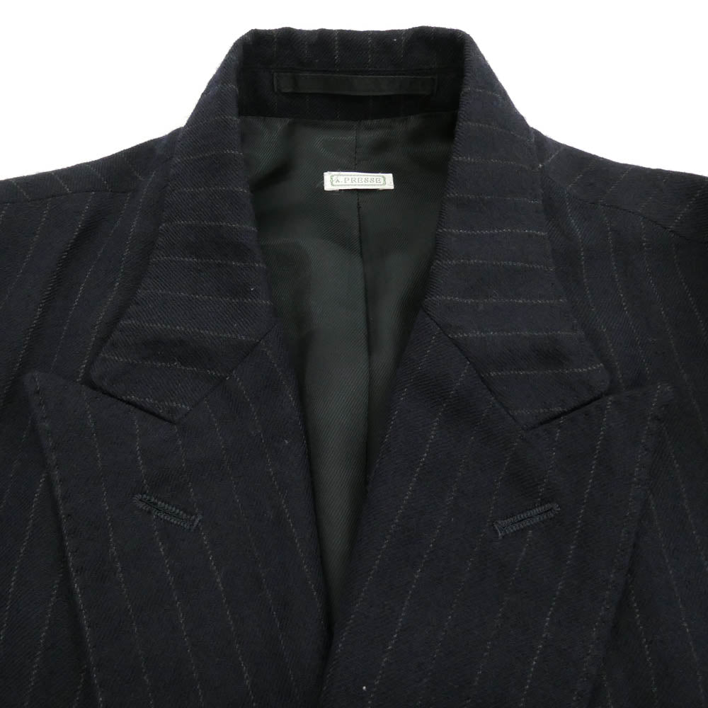 A.PRESSE アプレッセ 21AW 21AAP-01-07M Double Breasted Jacket ウールリネン ストライプ ダブルブレスト ジャケット ブラック系 2【中古】