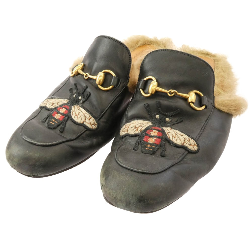 GUCCI グッチ エンブロイダリー ホースビット プリンスタウン レザー サンダル ブラック系【中古】