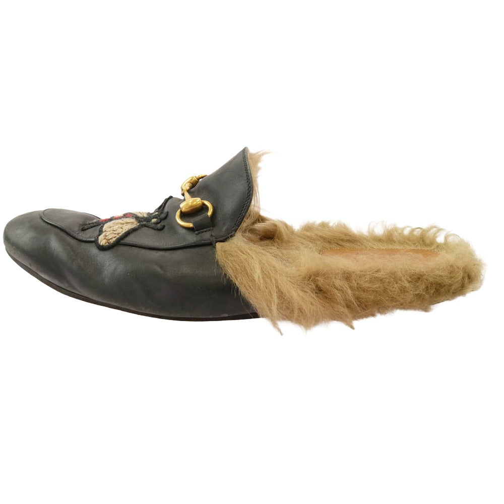 GUCCI グッチ エンブロイダリー ホースビット プリンスタウン レザー サンダル ブラック系【中古】