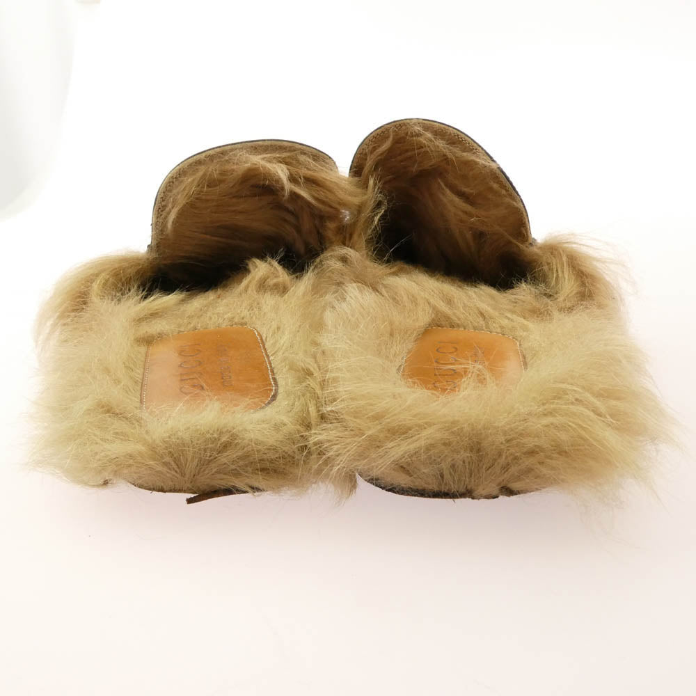 GUCCI グッチ エンブロイダリー ホースビット プリンスタウン レザー サンダル ブラック系【中古】