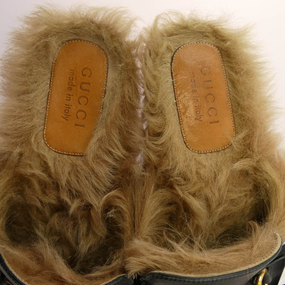 GUCCI グッチ エンブロイダリー ホースビット プリンスタウン レザー サンダル ブラック系【中古】