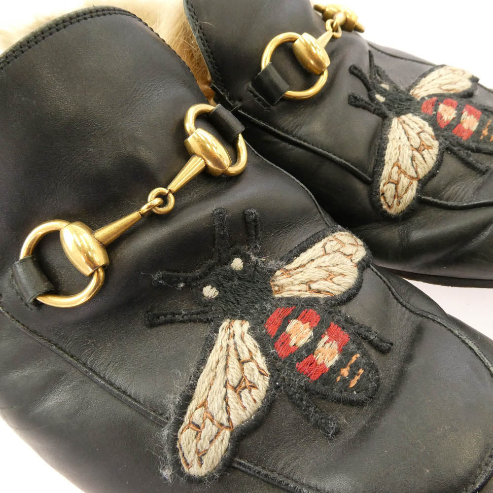 GUCCI グッチ エンブロイダリー ホースビット プリンスタウン レザー サンダル ブラック系【中古】
