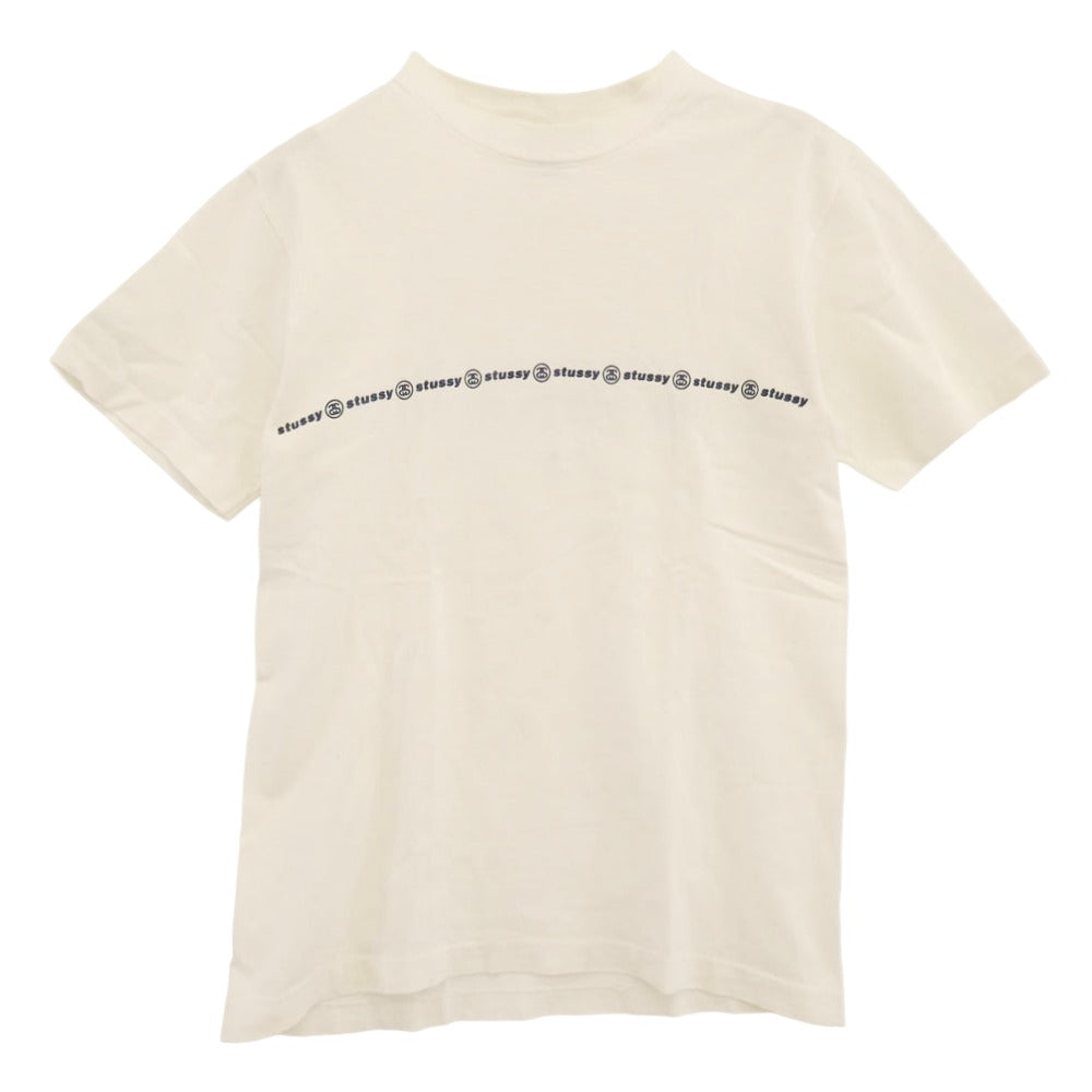 STUSSY ステューシー 90s 紺タグ USA製 OLD オールド プリント Tシャツ ホワイト系 S【中古】