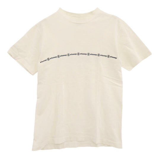 STUSSY ステューシー 90s 紺タグ USA製 OLD オールド プリント Tシャツ ホワイト系 S【中古】