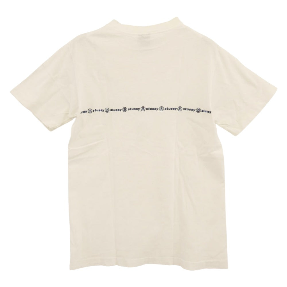 STUSSY ステューシー 90s 紺タグ USA製 OLD オールド プリント Tシャツ ホワイト系 S【中古】