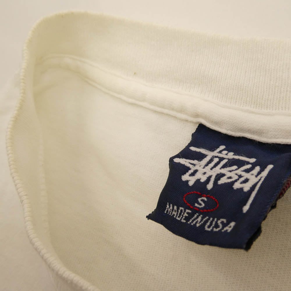 STUSSY ステューシー 90s 紺タグ USA製 OLD オールド プリント Tシャツ ホワイト系 S【中古】