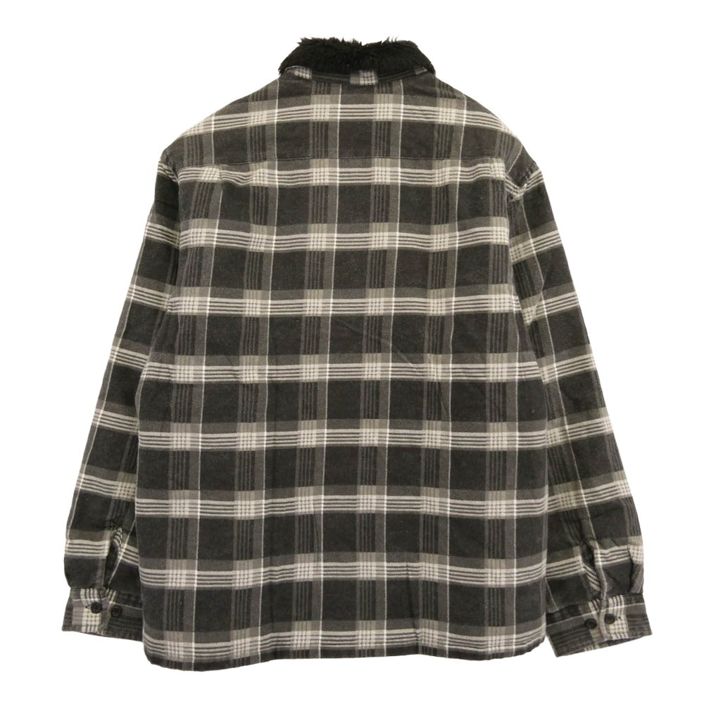 Supreme シュプリーム 21AW Faux Fur Collar Flannel Shirt フェイクファー カラー フランネル シャツ 裏地キルティング ロゴ刺繍 ブラック系 グレー系 L【中古】