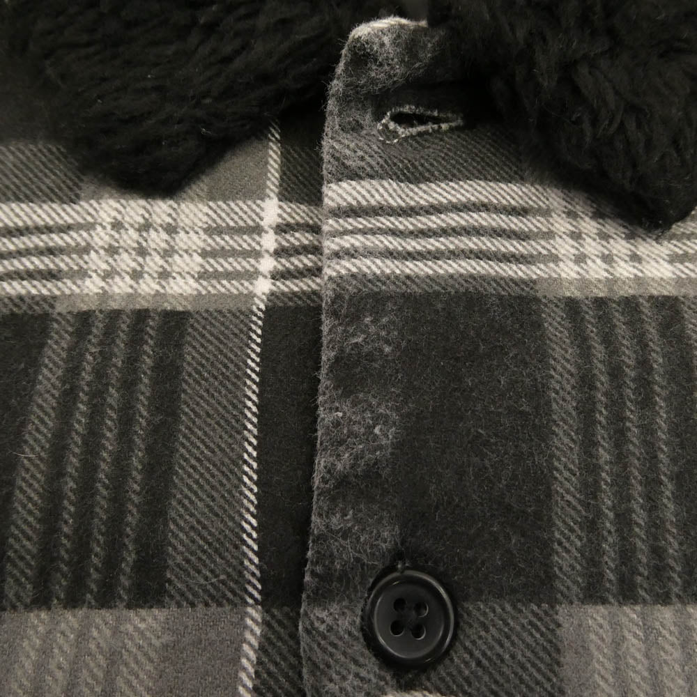 Supreme シュプリーム 21AW Faux Fur Collar Flannel Shirt フェイクファー カラー フランネル シャツ 裏地キルティング ロゴ刺繍 ブラック系 グレー系 L【中古】