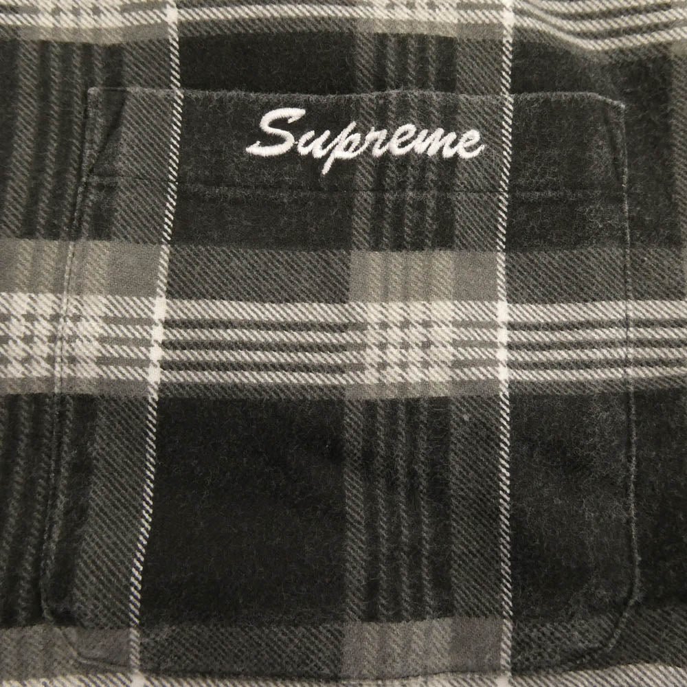Supreme シュプリーム 21AW Faux Fur Collar Flannel Shirt フェイクファー カラー フランネル シャツ 裏地キルティング ロゴ刺繍 ブラック系 グレー系 L【中古】