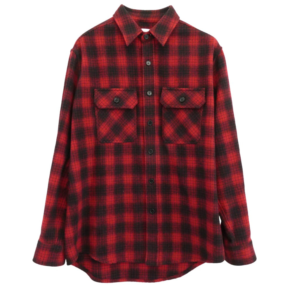 CELINE セリーヌ 22AW 2C574017F loose wool check shirt ルーズ チェック 長袖 シャツ レッド系 ブラック系 37【中古】