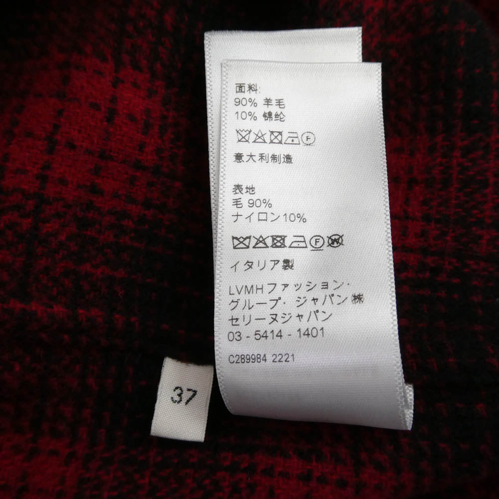 CELINE セリーヌ 22AW 2C574017F loose wool check shirt ルーズ チェック 長袖 シャツ レッド系 ブラック系 37【中古】