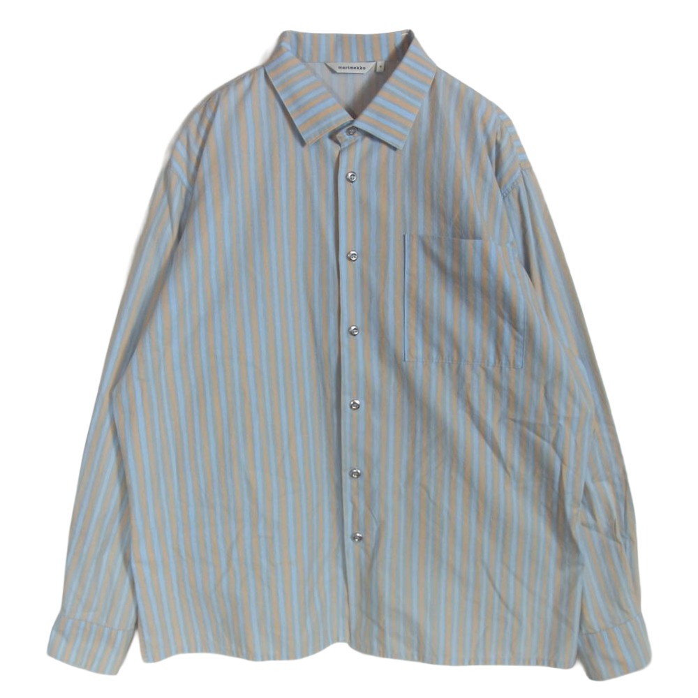 marimekko マリメッコ Piccolo Jokapoika ピッコロ ヨカポイカ 長袖 ストライプ シャツ ライトブルー系 M【中古】