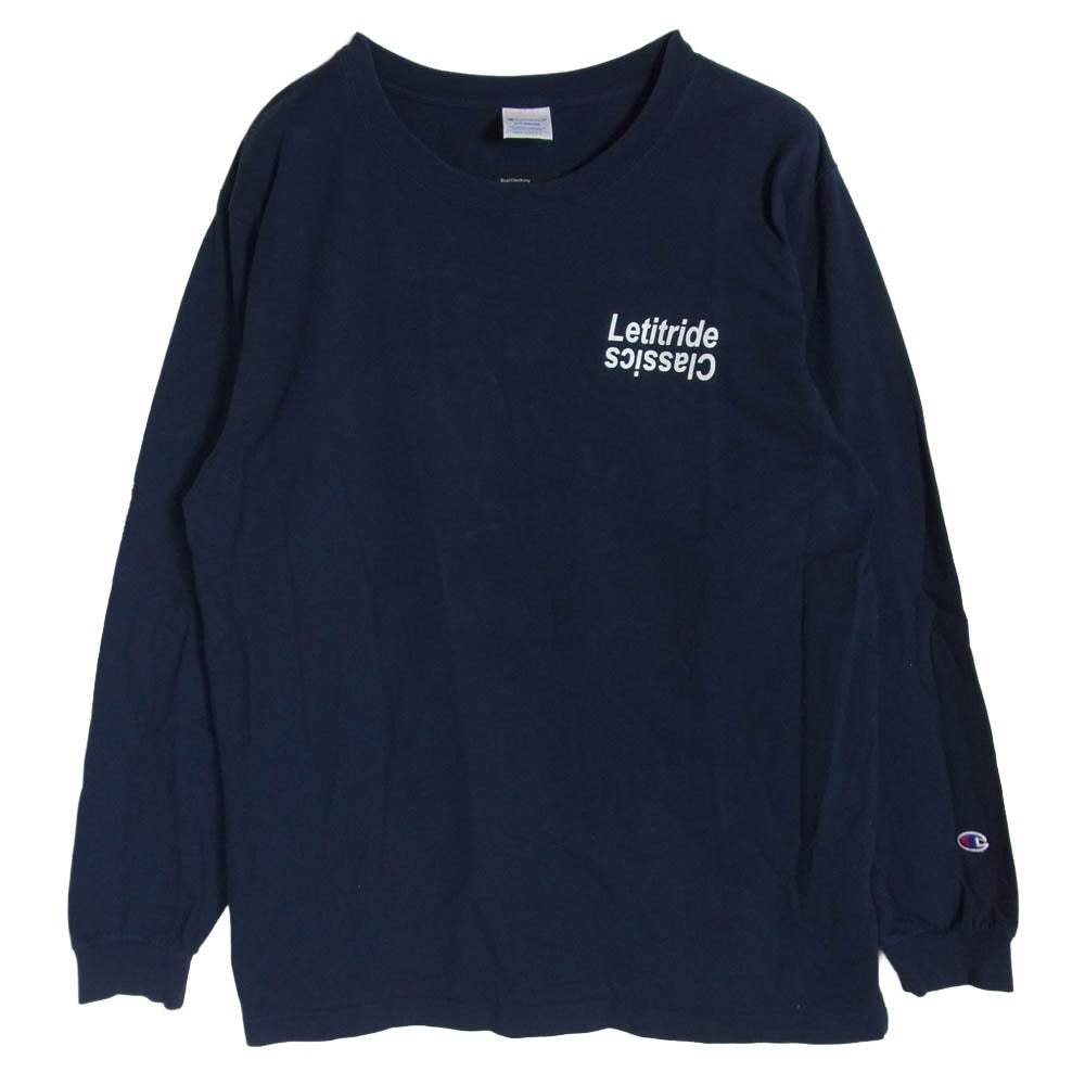 LET IT RIDE レットイットライド C8-L420 × champion チャンピオン ロゴプリント 長袖 ロンT カットソー ネイビー系 XL【中古】