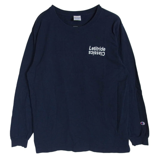 LET IT RIDE レットイットライド C8-L420 × champion チャンピオン ロゴプリント 長袖 ロンT カットソー ネイビー系 XL【中古】