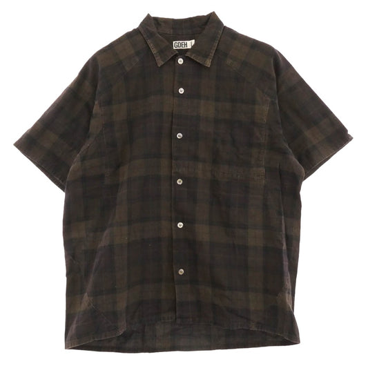 GOODENOUGH グッドイナフ バックロゴプリント 半袖 チェック シャツ ブラウン系 L【中古】