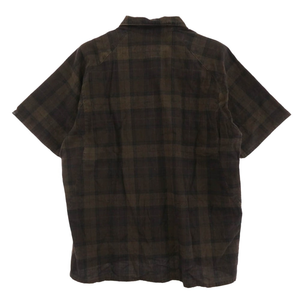 GOODENOUGH グッドイナフ バックロゴプリント 半袖 チェック シャツ ブラウン系 L【中古】