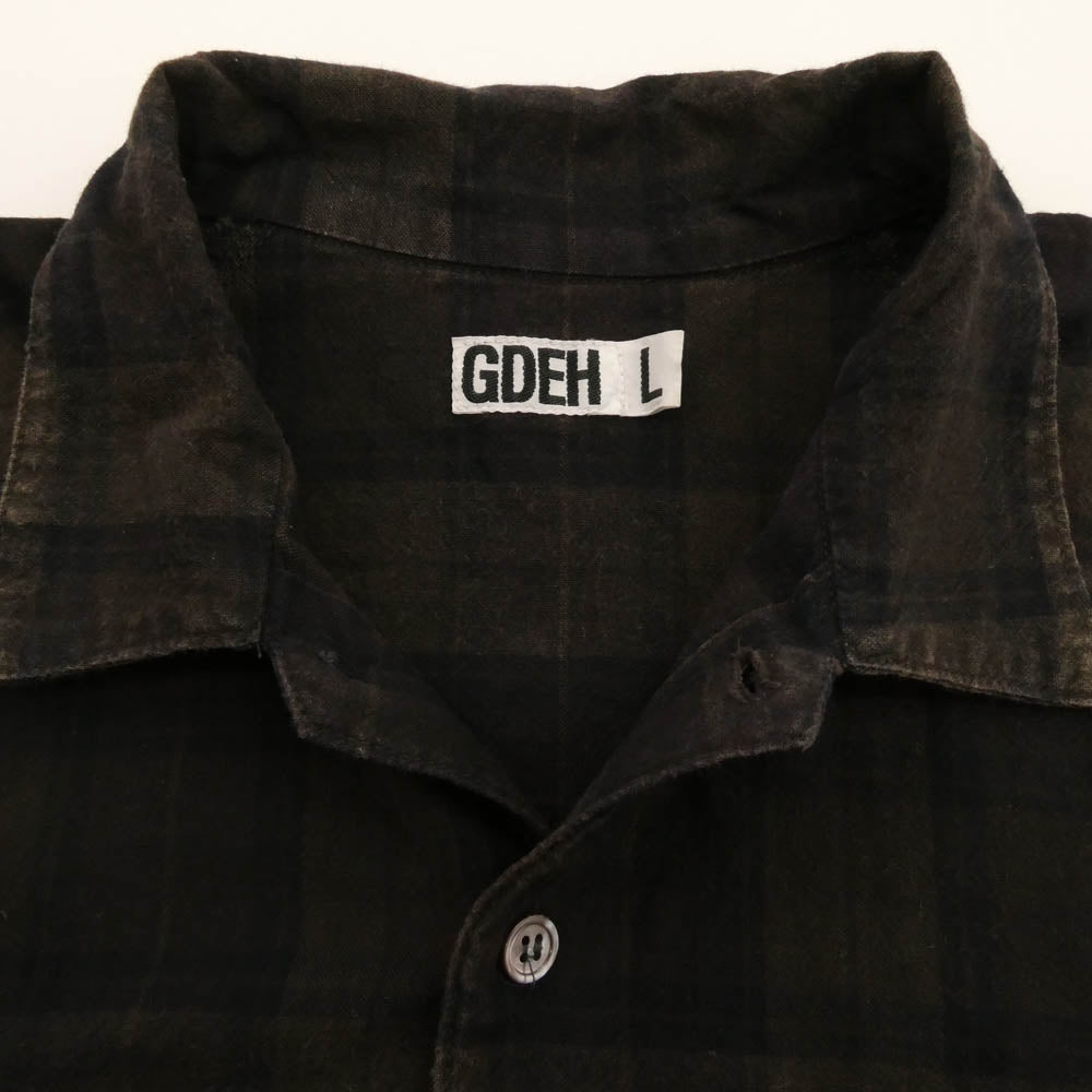GOODENOUGH グッドイナフ バックロゴプリント 半袖 チェック シャツ ブラウン系 L【中古】