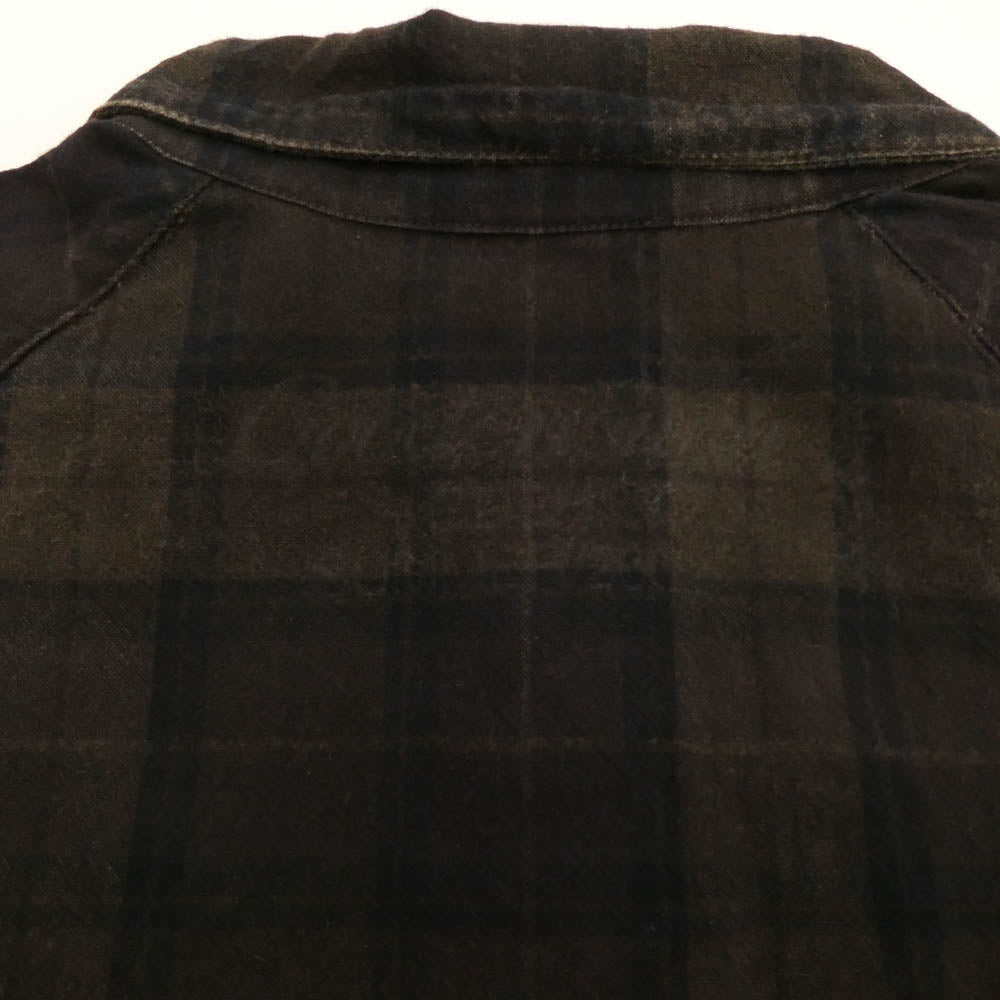 GOODENOUGH グッドイナフ バックロゴプリント 半袖 チェック シャツ ブラウン系 L【中古】