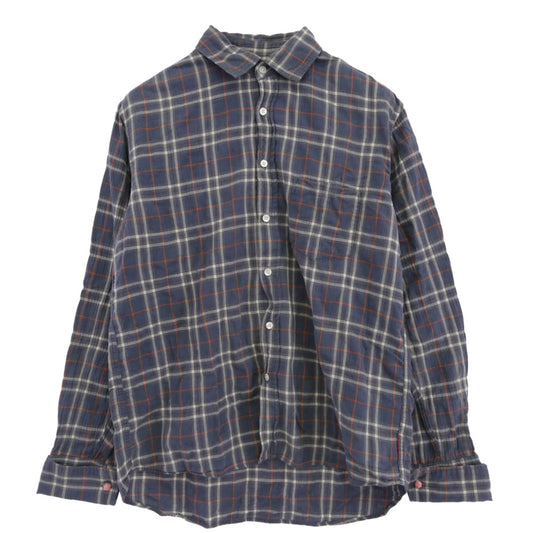 GOODENOUGH グッドイナフ グラムg カフスボタン シワ加工 長袖 チェック シャツ ブルー系 L【中古】