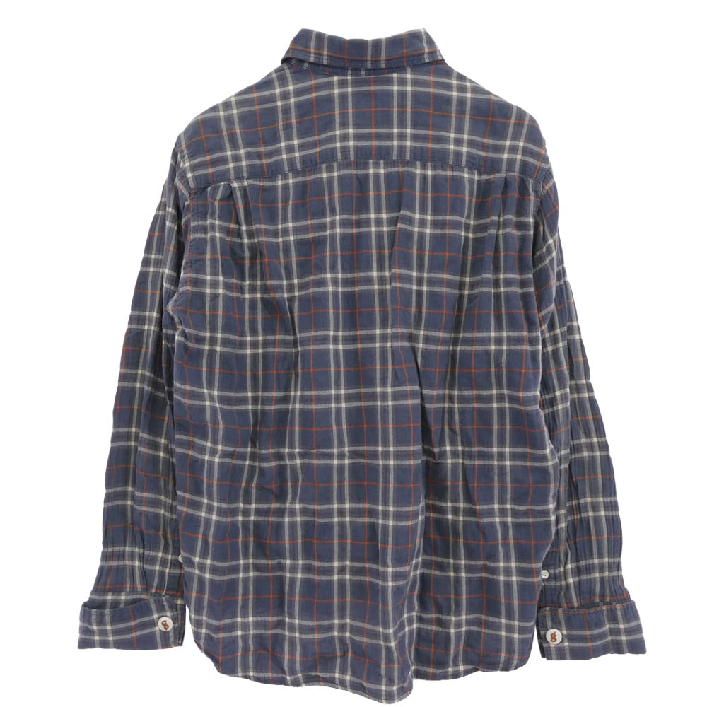 GOODENOUGH グッドイナフ グラムg カフスボタン シワ加工 長袖 チェック シャツ ブルー系 L【中古】