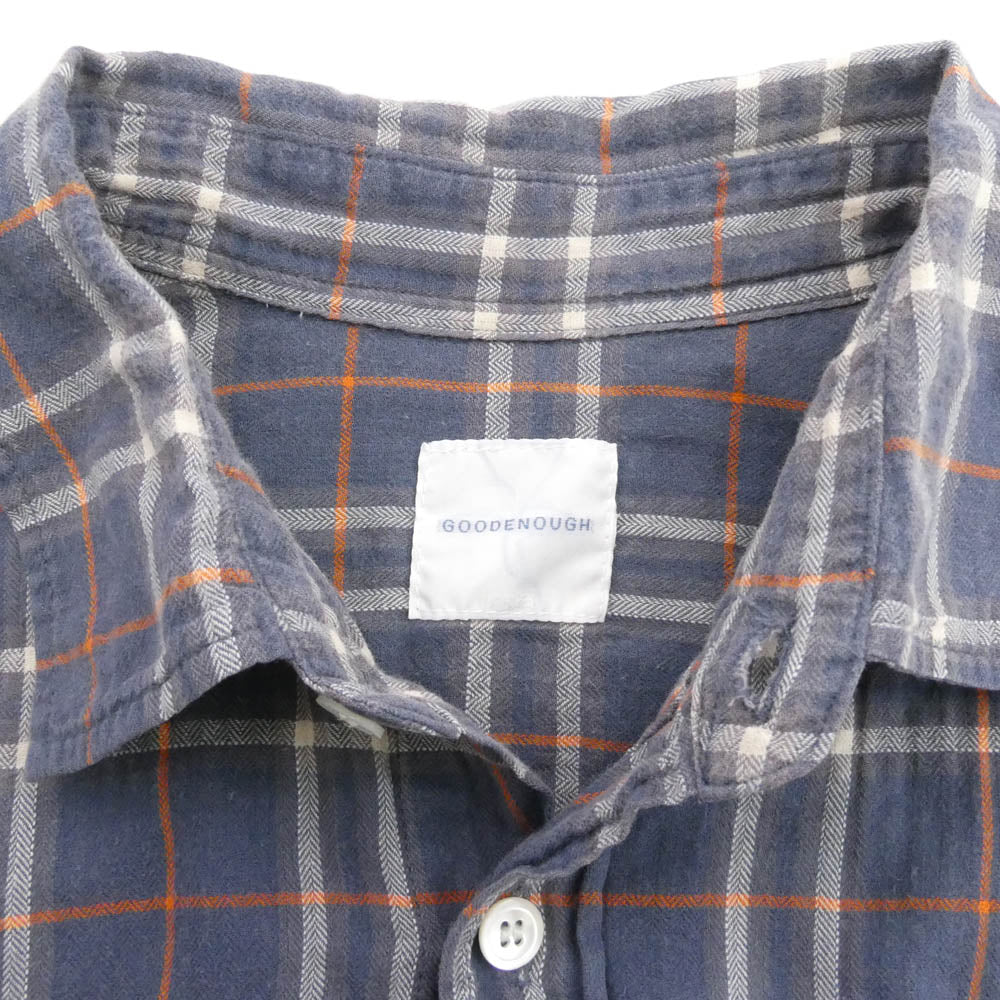 GOODENOUGH グッドイナフ グラムg カフスボタン シワ加工 長袖 チェック シャツ ブルー系 L【中古】
