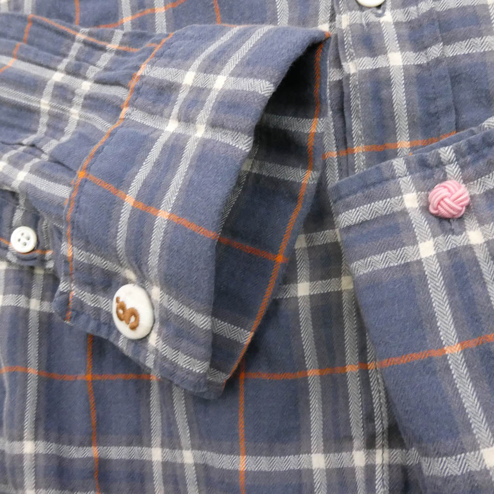 GOODENOUGH グッドイナフ グラムg カフスボタン シワ加工 長袖 チェック シャツ ブルー系 L【中古】