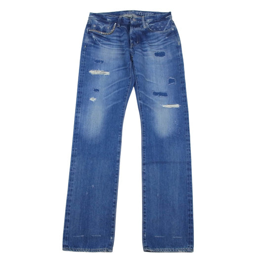 HYSTERIC GLAMOUR ヒステリックグラマー 0243AP17 SP加工 小窓リメイク スリムストレートPT デニムパンツ インディゴブルー系 31【中古】