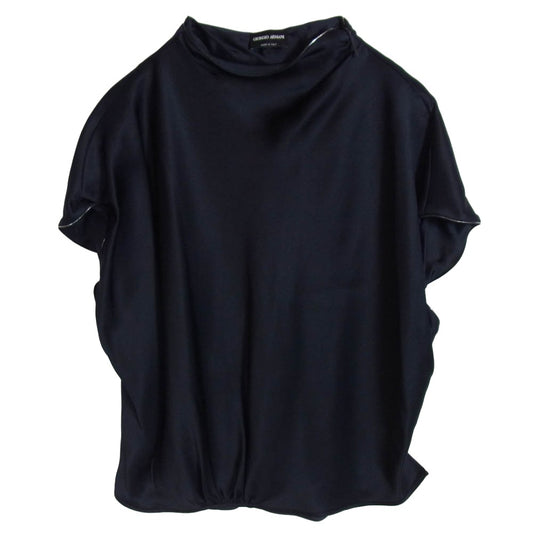 GIORGIO ARMANI ジョルジオアルマーニ シルク ブラウス カットソー ダークネイビー系 50【中古】